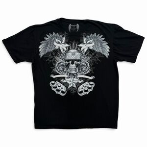 Vintage Y2K Carbon Black T Shirt Mens 2XL Skull Goth Grunge Cross Graphic Biker